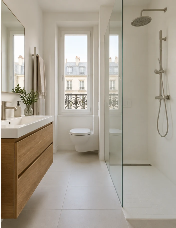 Rénovation complète d’une salle de bains : vue après intervention (illustration)