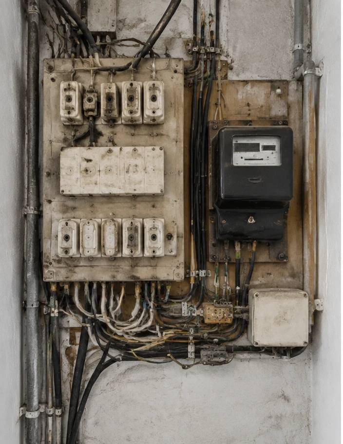 Mise en sécurité d’un tableau électrique : vue avant intervention (illustration)